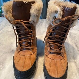 Polo Ralph Lauren Women's Leather Shearling trim Winter Snow boots sz 5.5